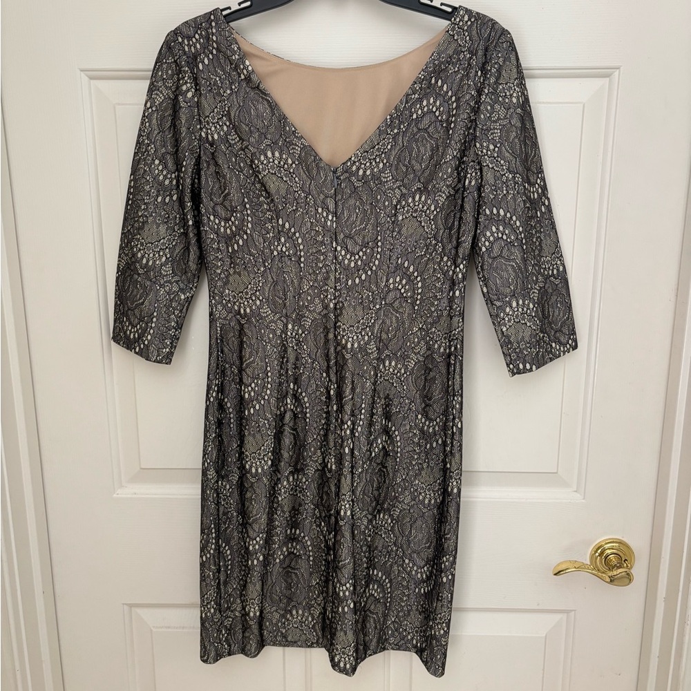 Eliza J Lace 3/4 Bell Sleeve Fit & Flare Dress, Size 4 Grey